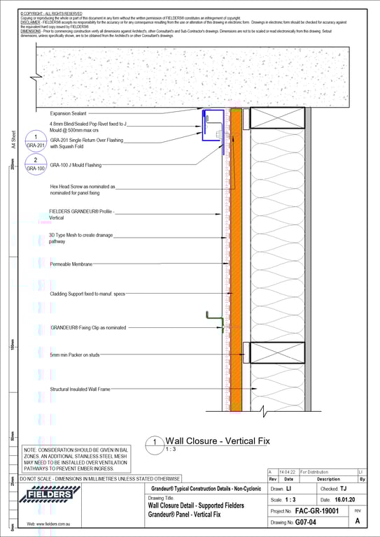 Navigate to G07-04 - Wall Closure Detail - Supported Fielders Grandeur® Panel - Vertical Fix