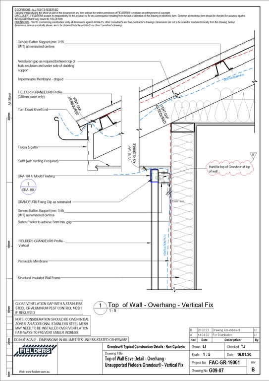 Navigate to G09-07 - Top of Wall Eave Detail - Overhang - Unsupported Fielders Grandeur® - Vertical Fix