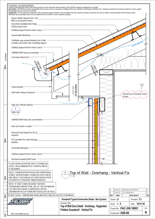 Navigate to G09-08 - Top of Wall Eave Detail - Overhang - Supported Fielders Grandeur® - Vertical Fix