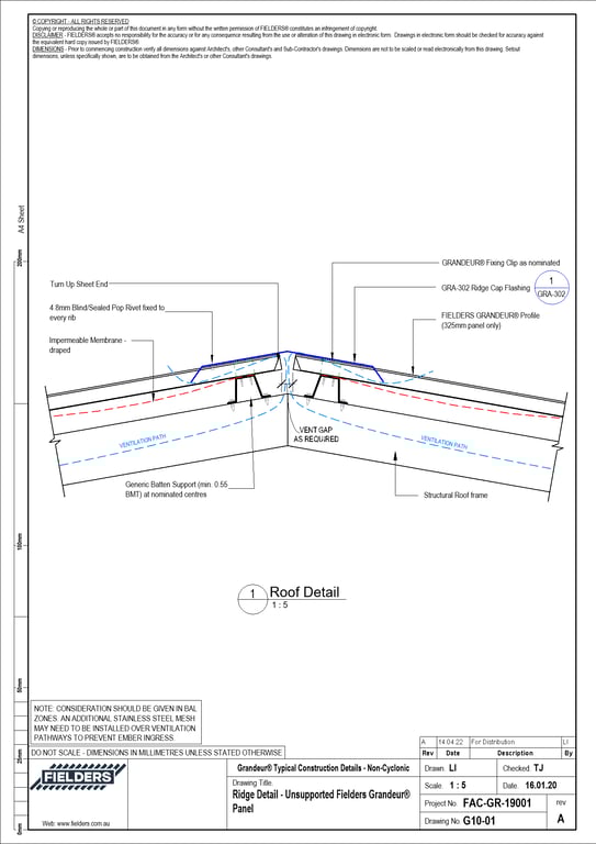 Navigate to G10-01 - Ridge Detail - Unsupported Fielders Grandeur® Panel