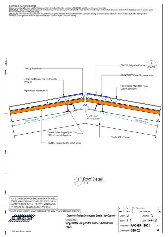 Navigate to G10-02 - Ridge Detail - Supported Fielders Grandeur® Panel