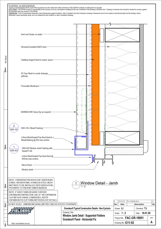 Navigate to G11-02 - Window Jamb Detail - Supported Fielders Grandeur® Panel - Horizontal Fix