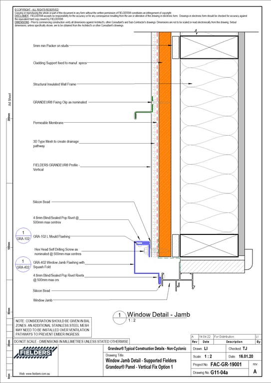 Navigate to G11-04a - Window Jamb Detail - Supported Fielders Grandeur® Panel - Vertical Fix Option 1
