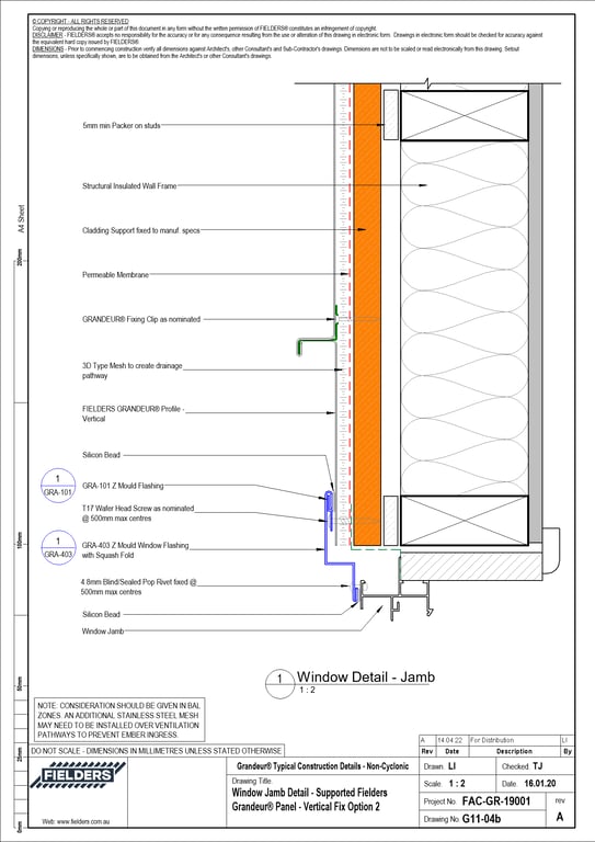 Navigate to G11-04b - Window Jamb Detail - Supported Fielders Grandeur® Panel - Vertical Fix Option 2