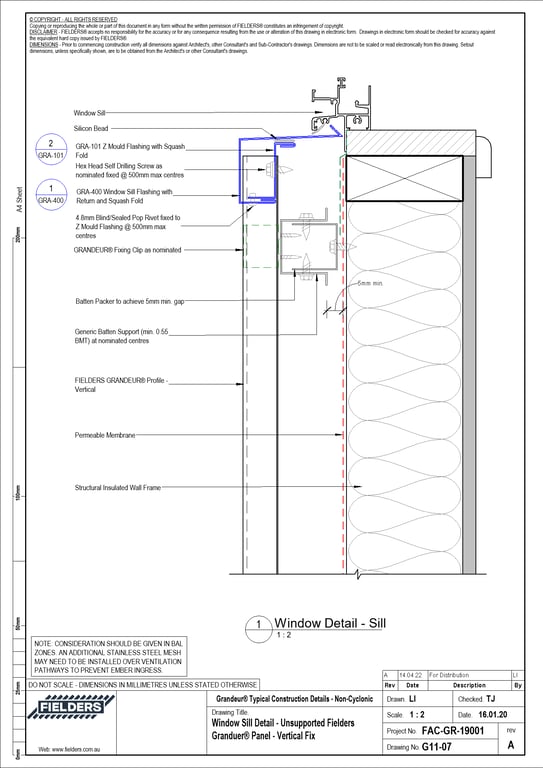 Navigate to G11-07 - Window Sill Detail - Unsupported Fielders Granduer® Panel - Vertical Fix