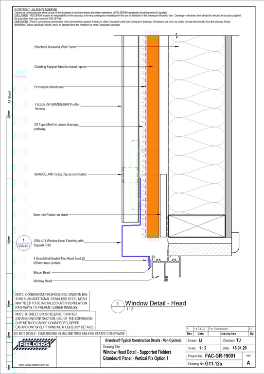  Image of G11-12a - Window Head Detail - Supported Fielders Grandeur® Panel - Vertical Fix Option 1