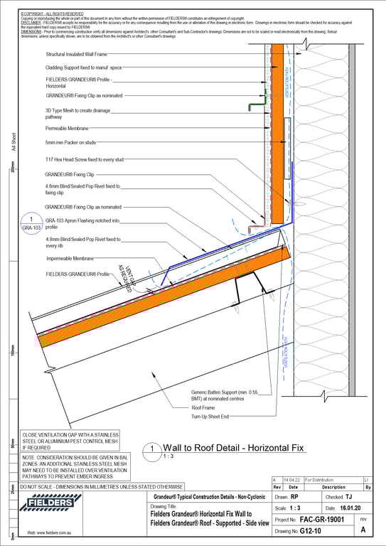 Navigate to G12-10 - Fielders Grandeur® Horizontal Fix Wall to Fielders Grandeur® Roof - Supported - Side view