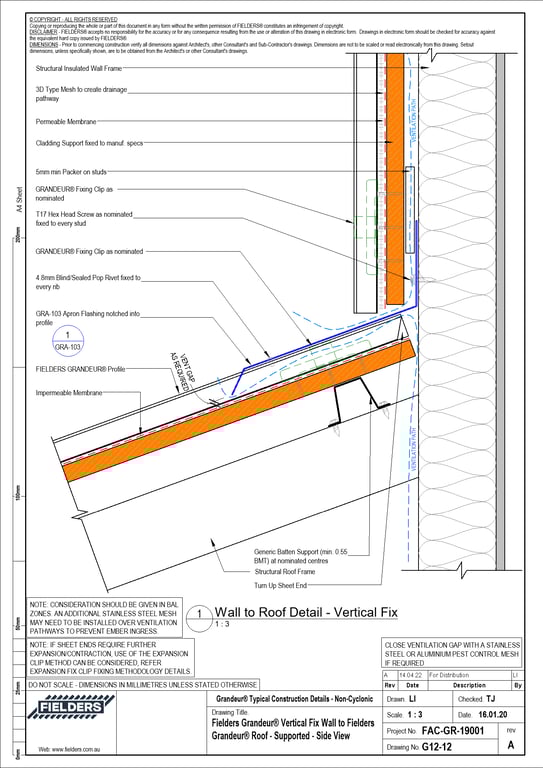 Navigate to G12-12 - Fielders Grandeur® Vertical Fix Wall to Fielders Grandeur® Roof - Supported - Side View