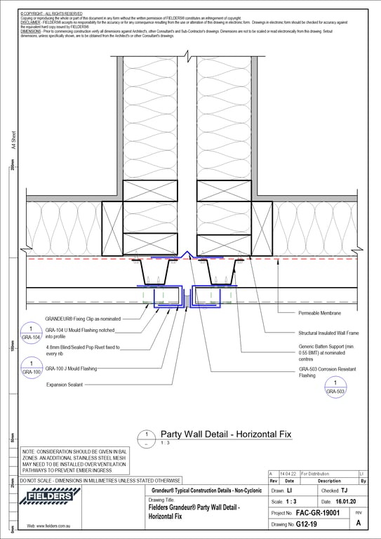  Image of G12-19 - Fielders Grandeur® Party Wall Detail - Horizontal Fix
