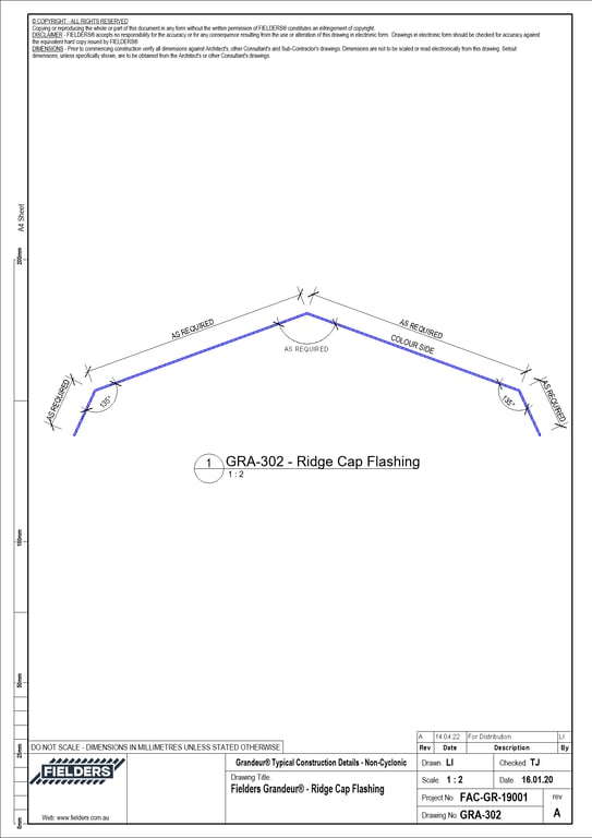 Navigate to GRA-302 - Fielders Grandeur® - Ridge Cap Flashing