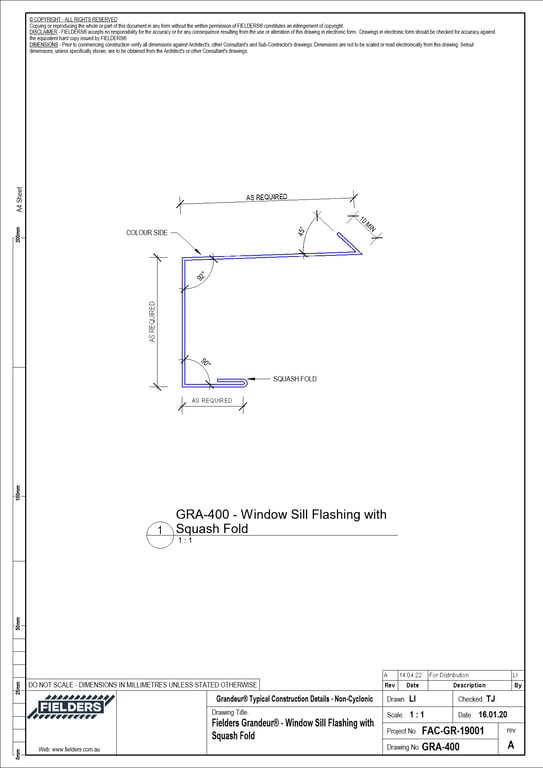 Navigate to GRA-400 - Fielders Grandeur® - Window Sill Flashing with Squash Fold