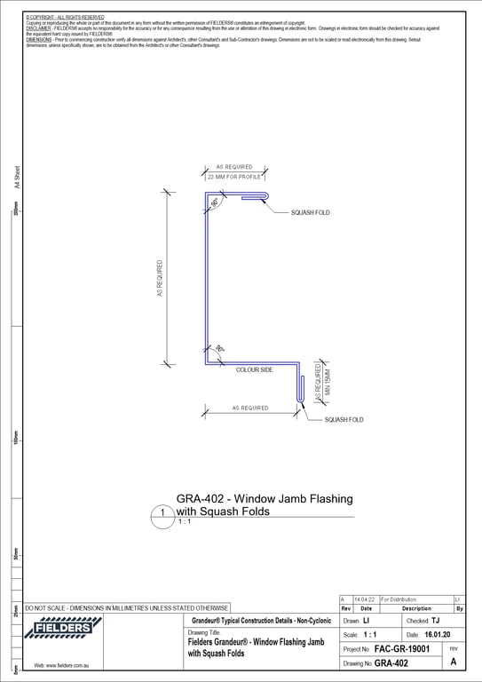GRA-402 - Fielders Grandeur® - Window Flashing Jamb with Squash Folds