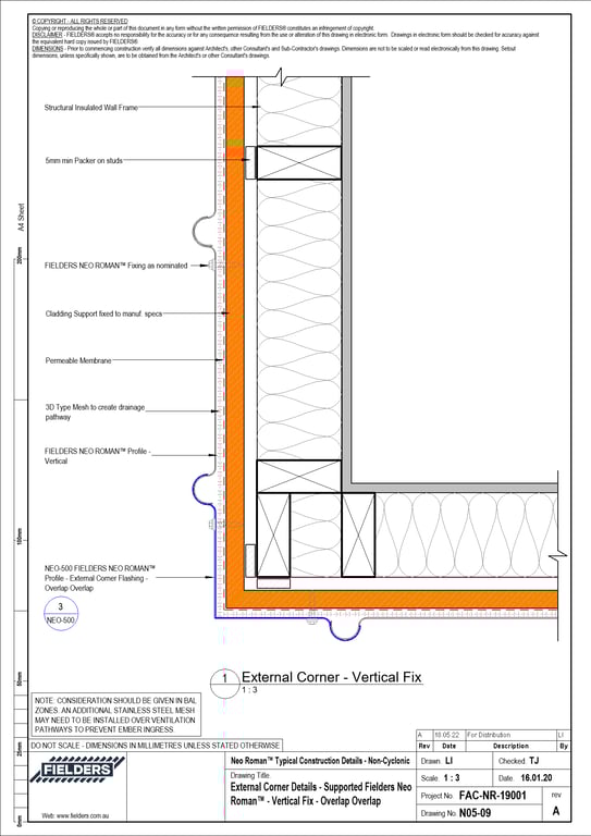  Image of N05-09 - External Corner Details - Supported Fielders Neo Roman™ - Vertical Fix - Overlap Overlap