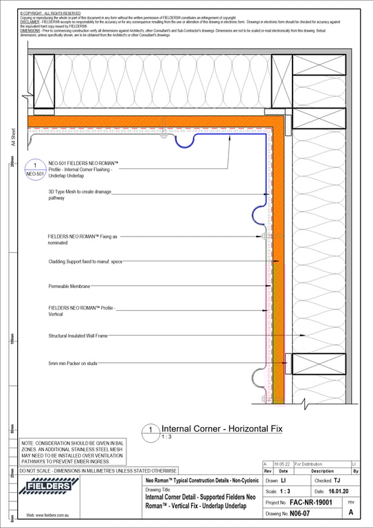 Navigate to N06-07 - Internal Corner Detail - Supported Fielders Neo Roman™ - Vertical Fix - Underlap Underlap