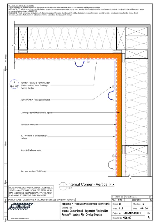 Navigate to N06-09 - Internal Corner Detail - Supported Fielders Neo Roman™ - Vertical Fix - Overlap Overlap