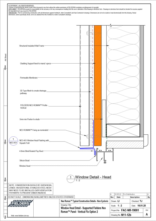 Navigate to N11-12b - Window Head Detail - Supported Fielders Neo Roman™ Panel - Vertical Fix Option 2