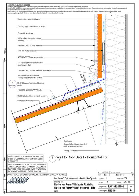 Navigate to N12-10 - Fielders Neo Roman™ Horizontal Fix Wall to Fielders Neo Roman™ Roof - Supported - Side view