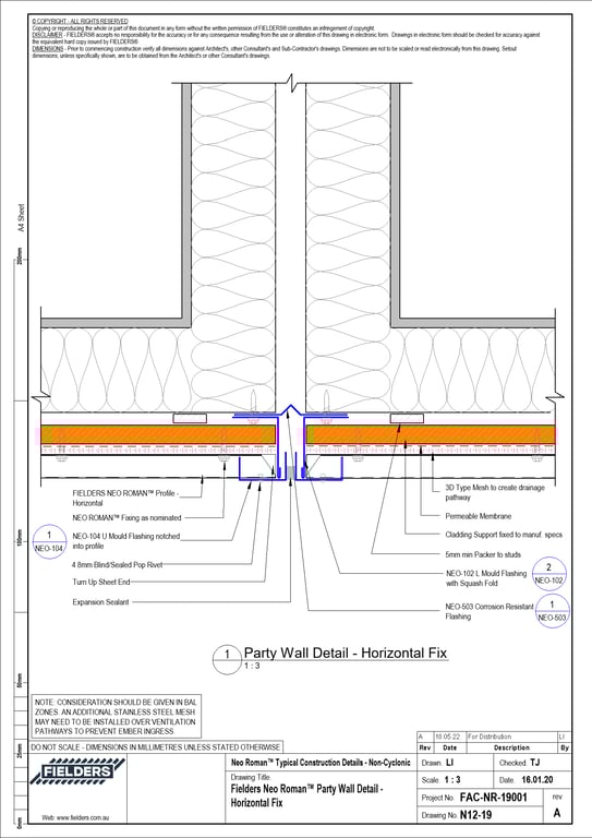  Image of N12-19 - Fielders Neo Roman™ Party Wall Detail - Horizontal Fix