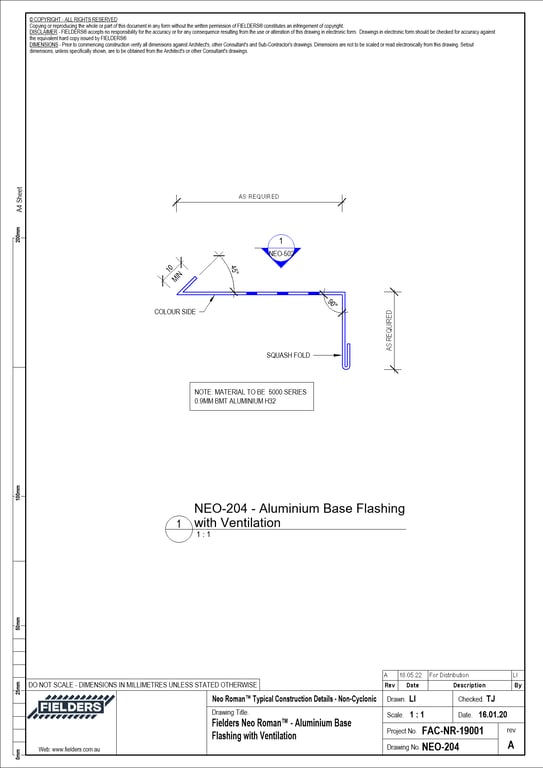 Navigate to NEO-204 - Fielders Neo Roman™ - Aluminium Base Flashing with Ventilation