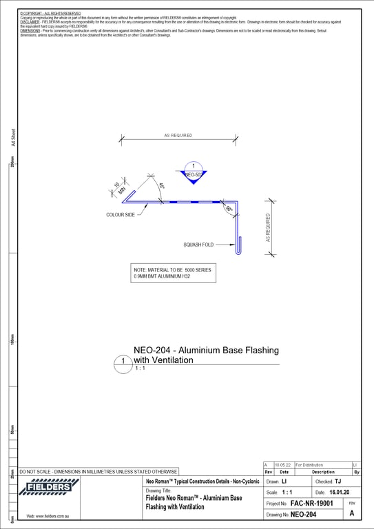 NEO-204 - Fielders Neo Roman™ - Aluminium Base Flashing with Ventilation