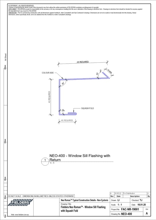 Navigate to NEO-400 - Fielders Neo Roman™ - Window Sill Flashing with Squash Fold