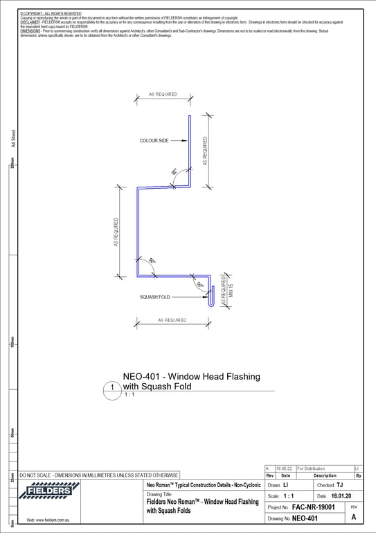 Navigate to NEO-401 - Fielders Neo Roman™ - Window Head Flashing with Squash Folds