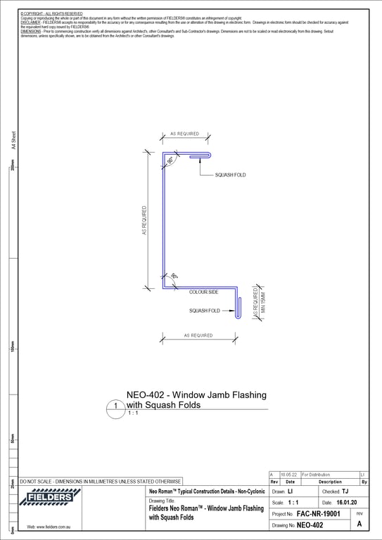 NEO-402 - Fielders Neo Roman™ - Window Jamb Flashing with Squash Folds