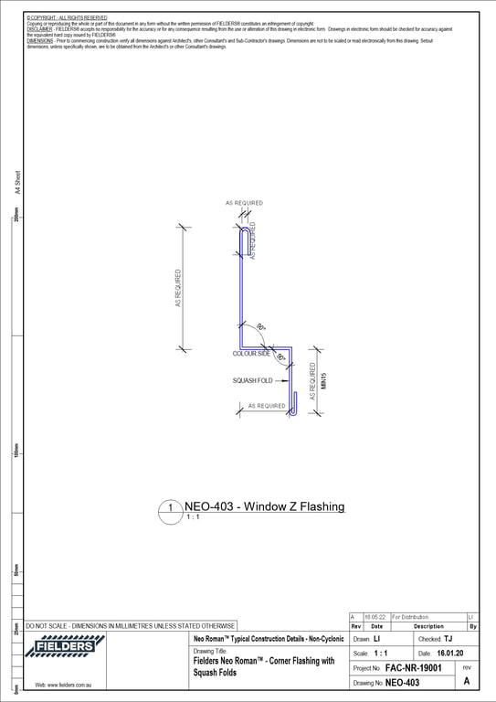 Navigate to NEO-403 - Fielders Neo Roman™ - Corner Flashing with Squash Folds