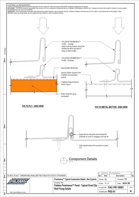  Image of P02-01 - Fielders Prominence™ Panel - Typical Fixed Clip Roof Fixing Details