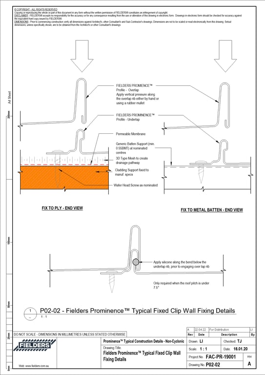  Image of P02-02 - Fielders Prominence™ Typical Fixed Clip Wall Fixing Details