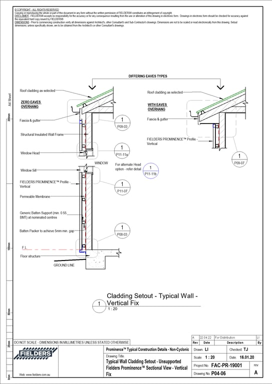 Navigate to P04-06 - Typical Wall Cladding Setout - Unsupported Fielders Prominence™ Sectional View - Vertical Fix