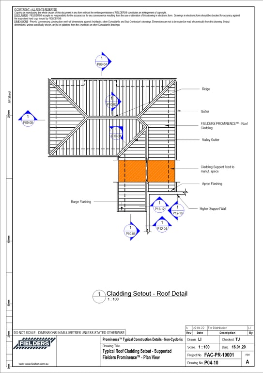 Navigate to P04-10 - Typical Roof Cladding Setout - Supported Fielders Prominence™ - Plan View