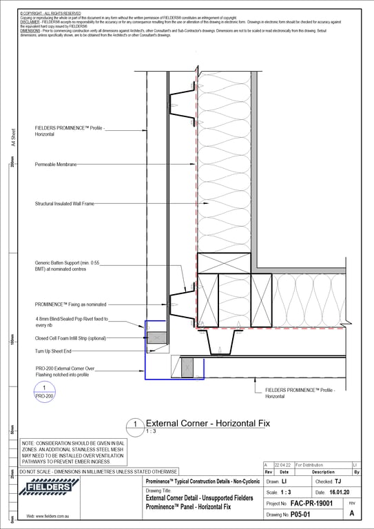 Navigate to P05-01 - External Corner Detail - Unsupported Fielders Prominence™ Panel - Horizontal Fix
