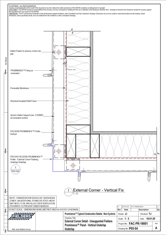 Navigate to P05-04 - External Corner Detail - Unsupported Fielders Prominence™ Panel - Vertical Underlap Underlap