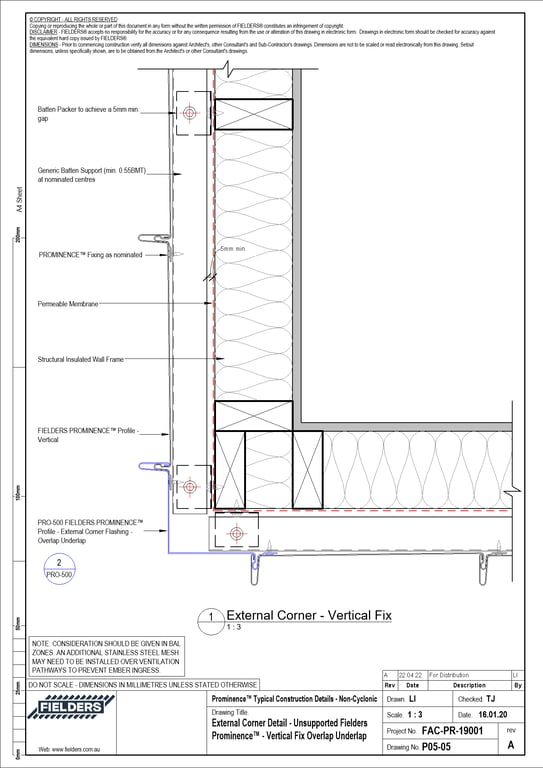 Navigate to P05-05 - External Corner Detail - Unsupported Fielders Prominence™ - Vertical Fix Overlap Underlap