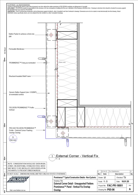 Navigate to P05-06 - External Corner Detail - Unsupported Fielders Prominence™ Panel - Vertical Fix Overlap Overlap