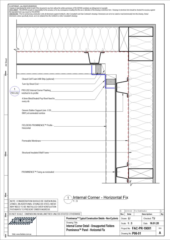 Navigate to P06-01 - Internal Corner Detail - Unsupported Fielders Prominence™ Panel - Horizontal Fix