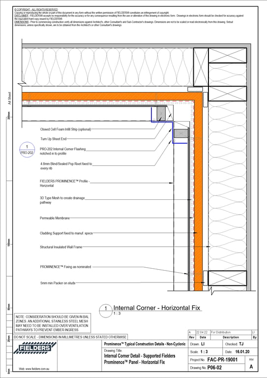  Image of P06-02 - Internal Corner Detail - Supported Fielders Prominence™ Panel - Horizontal Fix