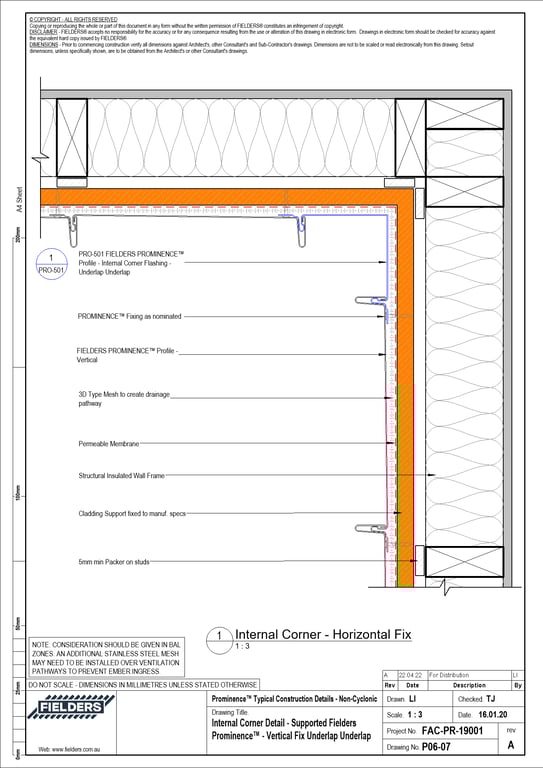 Navigate to P06-07 - Internal Corner Detail - Supported Fielders Prominence™ - Vertical Fix Underlap Underlap