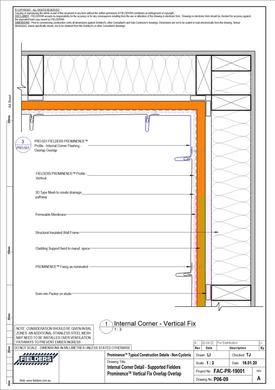 Navigate to P06-09 - Internal Corner Detail - Supported Fielders Prominence™ Vertical Fix Overlap Overlap