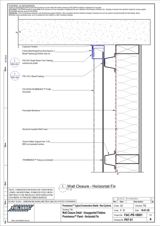 Navigate to P07-01 - Wall Closure Detail - Unsupported Fielders Prominence™ Panel - Horizontal Fix