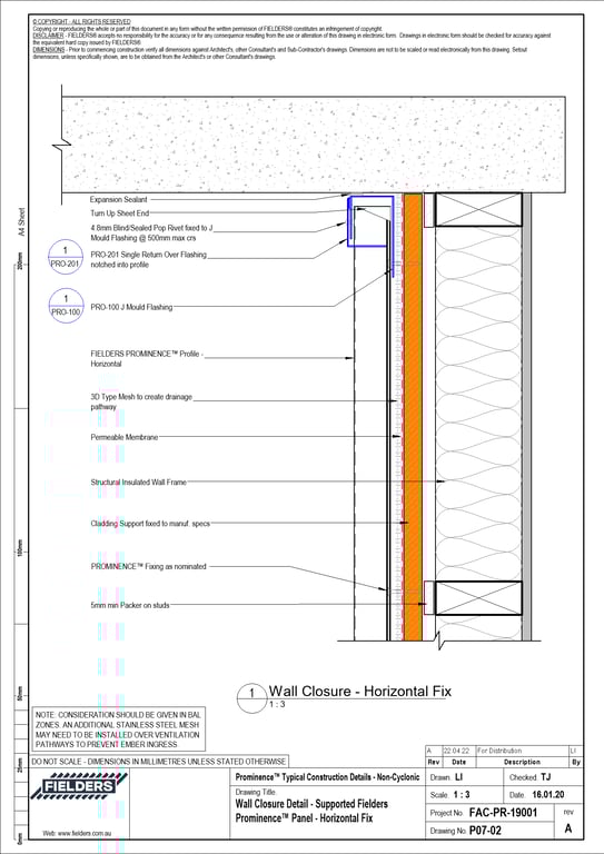 Navigate to P07-02 - Wall Closure Detail - Supported Fielders Prominence™ Panel - Horizontal Fix