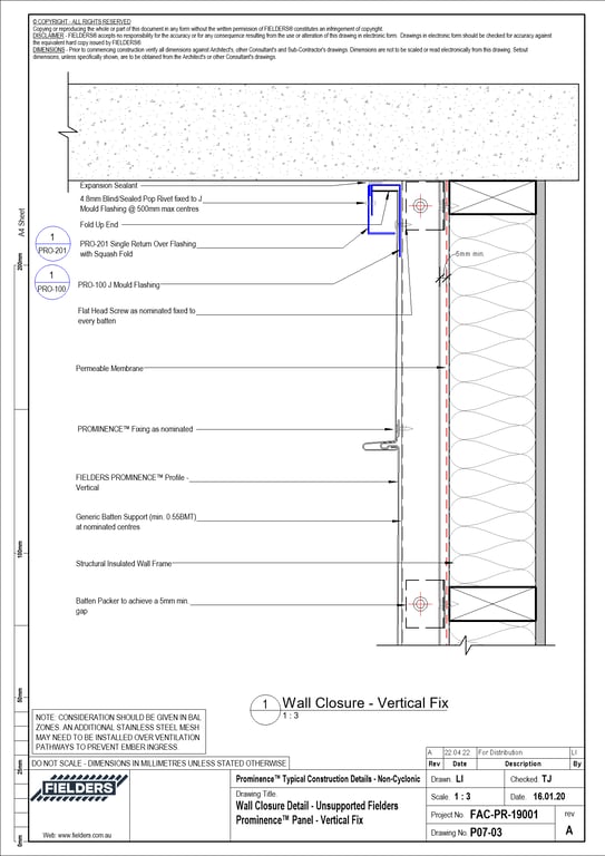 Navigate to P07-03 - Wall Closure Detail - Unsupported Fielders Prominence™ Panel - Vertical Fix