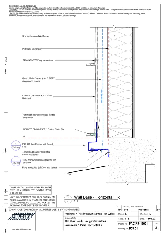 Navigate to P08-01 - Wall Base Detail - Unsupported Fielders Prominence™ Panel - Horizontal Fix