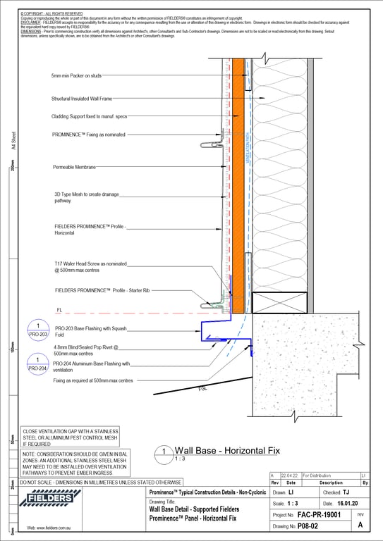 Navigate to P08-02 - Wall Base Detail - Supported Fielders Prominence™ Panel - Horizontal Fix