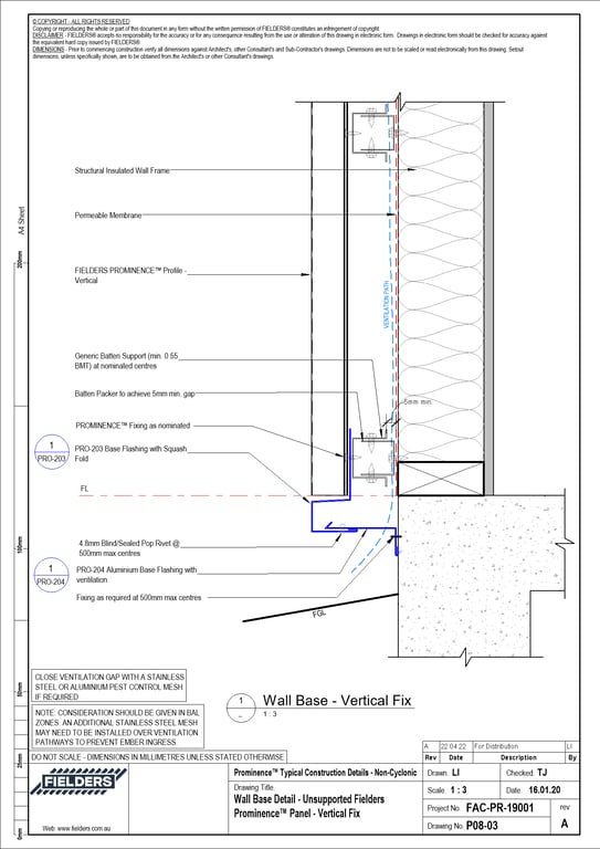 Navigate to P08-03 - Wall Base Detail - Unsupported Fielders Prominence™ Panel - Vertical Fix