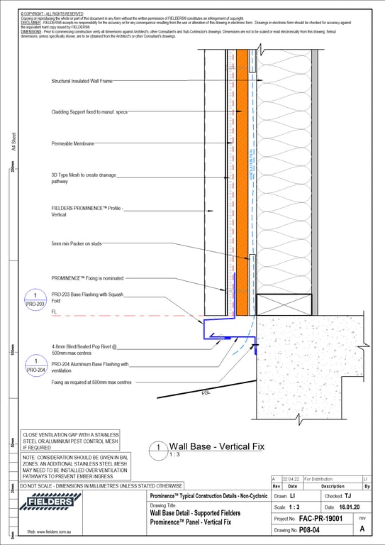 Navigate to P08-04 - Wall Base Detail - Supported Fielders Prominence™ Panel - Vertical Fix