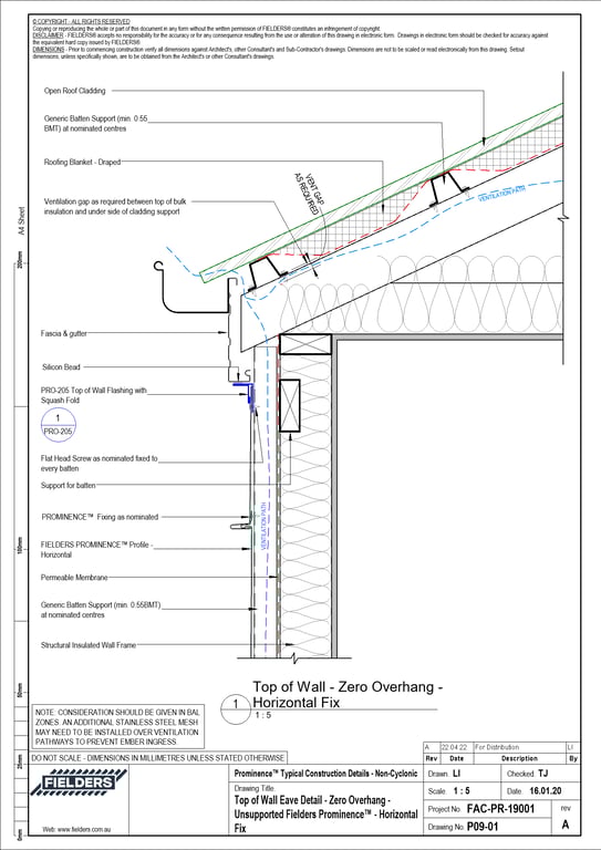 Navigate to P09-01 - Top of Wall Eave Detail - Zero Overhang - Unsupported Fielders Prominence™ - Horizontal Fix