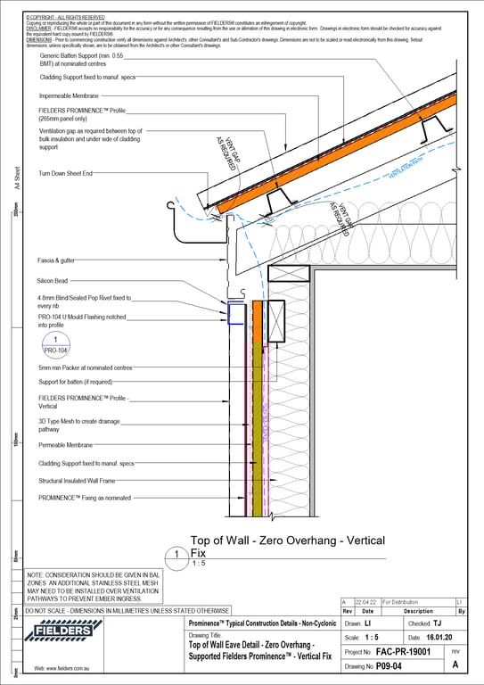 Navigate to P09-04 - Top of Wall Eave Detail - Zero Overhang - Supported Fielders Prominence™ - Vertical Fix