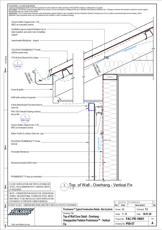 Navigate to P09-07 - Top of Wall Eave Detail - Overhang - Unsupported Fielders Prominence™ - Vertical Fix